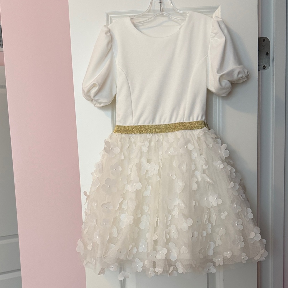 btween White and Gold Floral Kids Dress